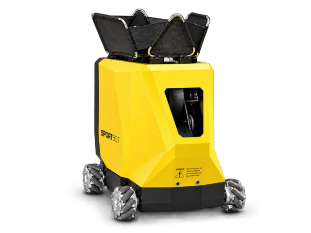 Sportbot tennis ball machine, front view