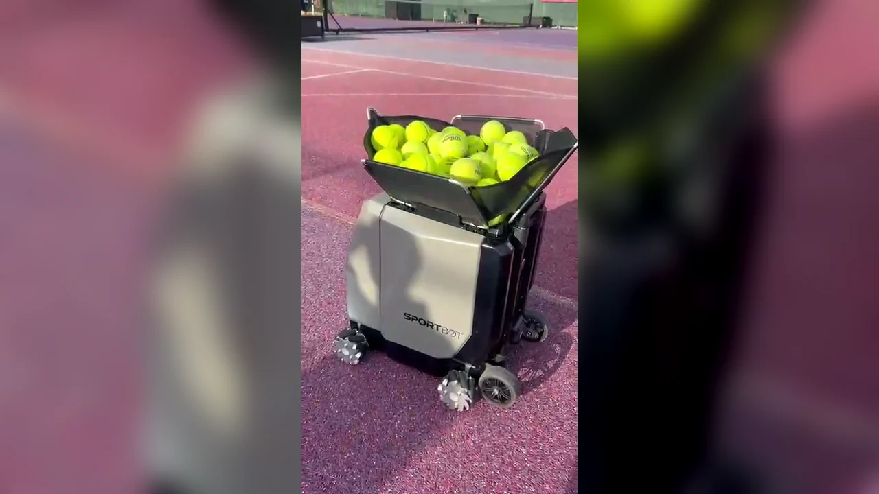 Sportbot machine filled with tennis balls at Rally Nights by BEYOND Berlin