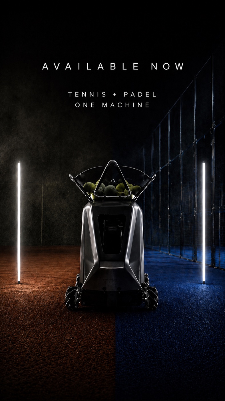 Sportbot tennis and padel one machine announcement creative