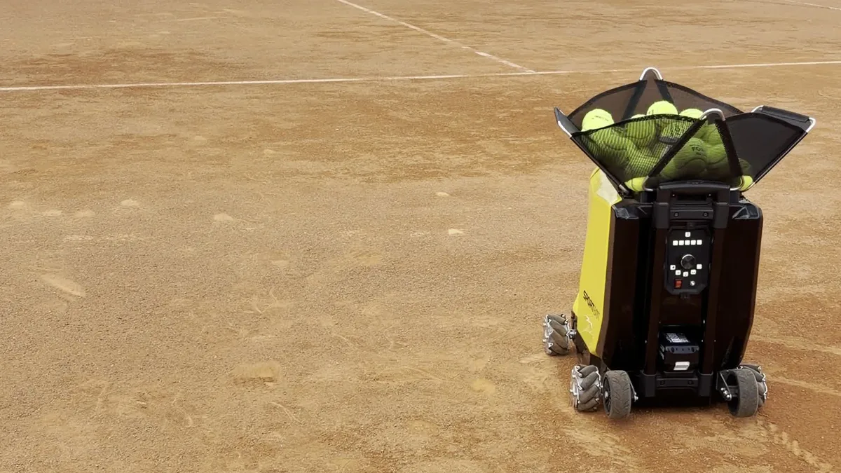 Sportbot feeding a player at the UTR Pro Tennis Tour event in Ljubljana