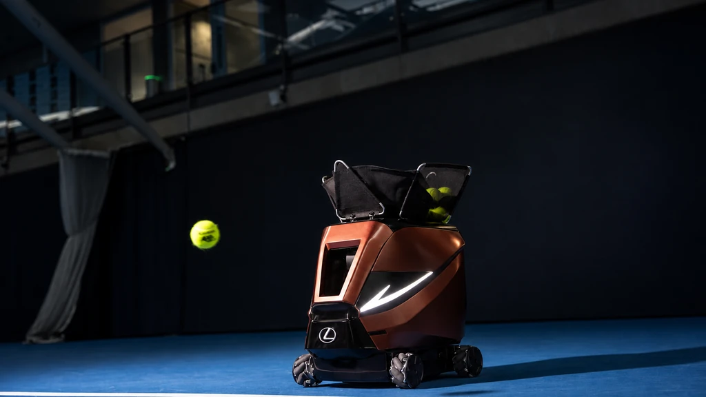 Sportbot launching a tennis ball during the Lexus Signature Shot project