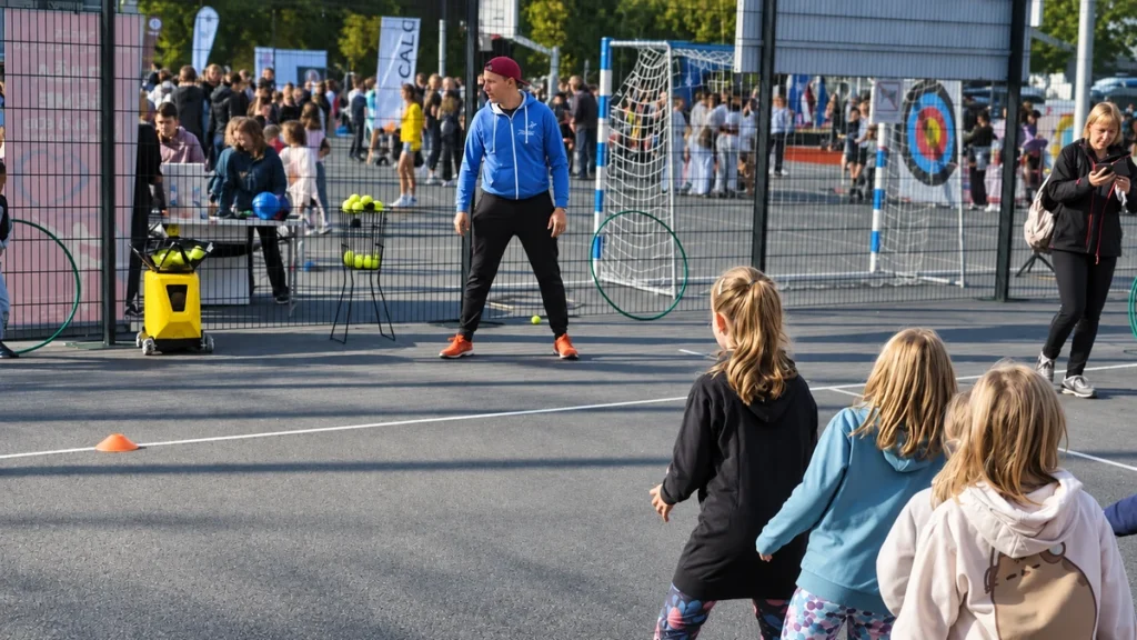 Children taking part in Sportbot tennis activities at the Day of Slovenian Sport in Kamnik